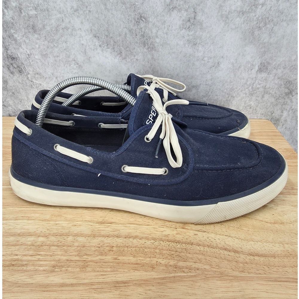 Sperry Top-Sider Boat Shoes Mens 12 Navy Blue Canvas Slip On Sneakers STS17277